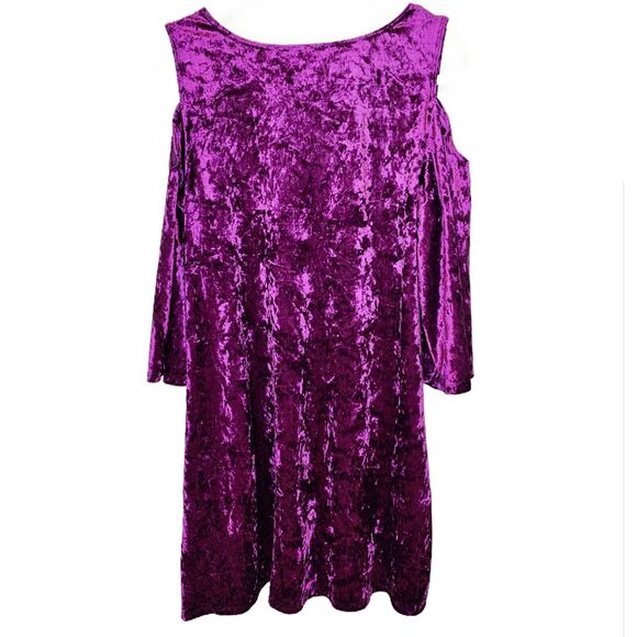 Nik and Nash Cold Shoulder Dress Purple Crushed Velvet Size Large NWT Cocktail - Picture 2 of 5